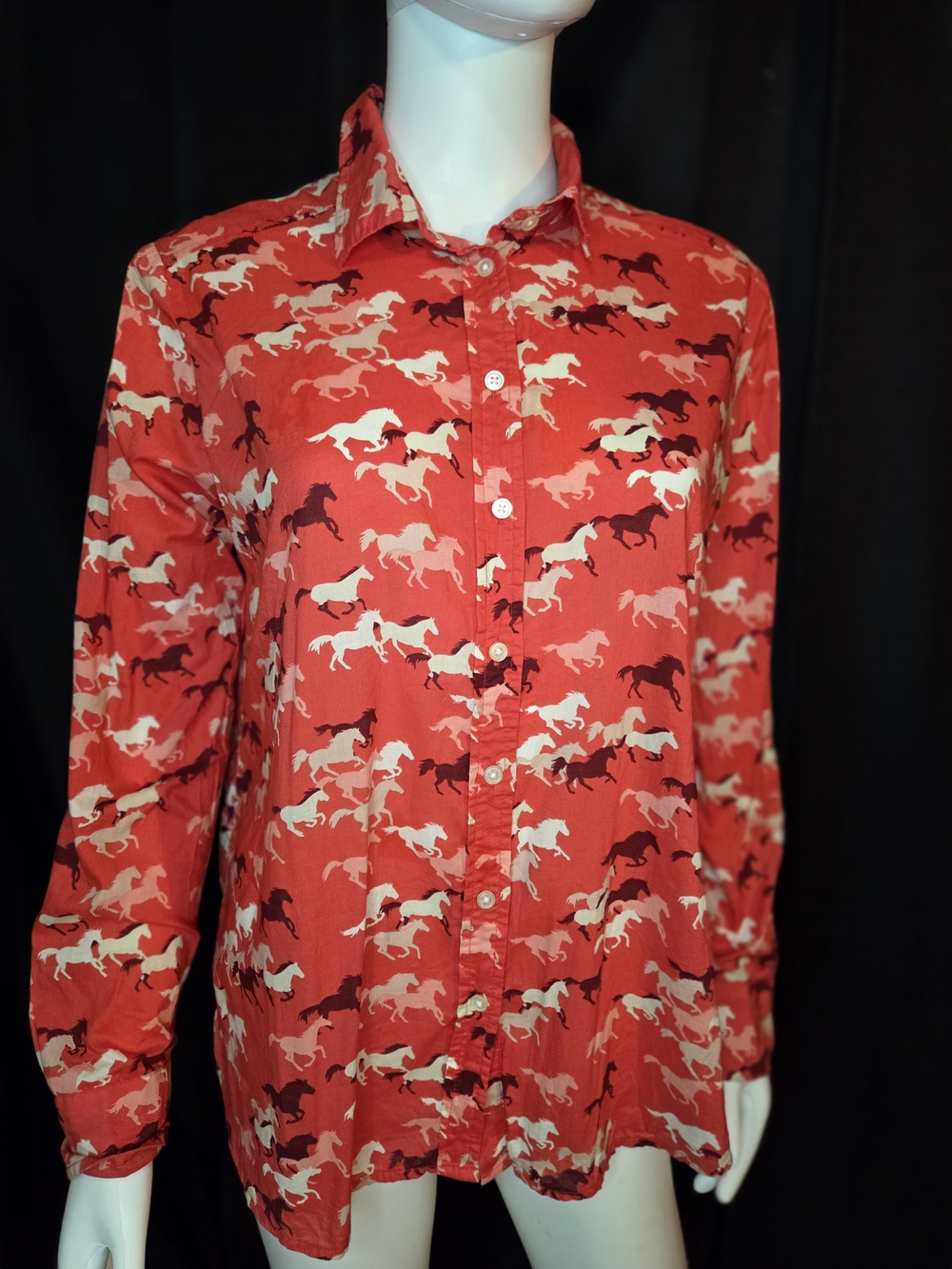 LOFT Red Horse Everyday Button Down Shirt Size Small Equestrian Western
